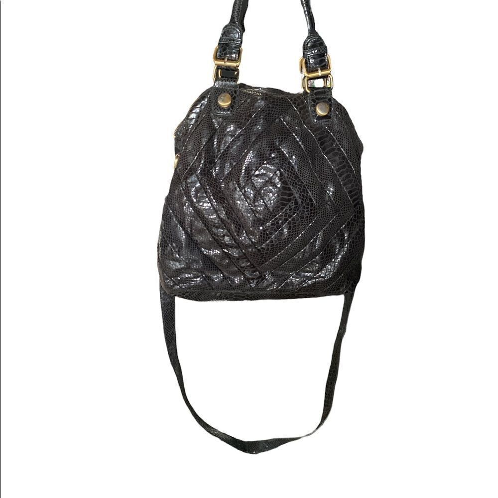 Black Snakeskin Purse Bag Shoulder Strap Zip  Double Handle